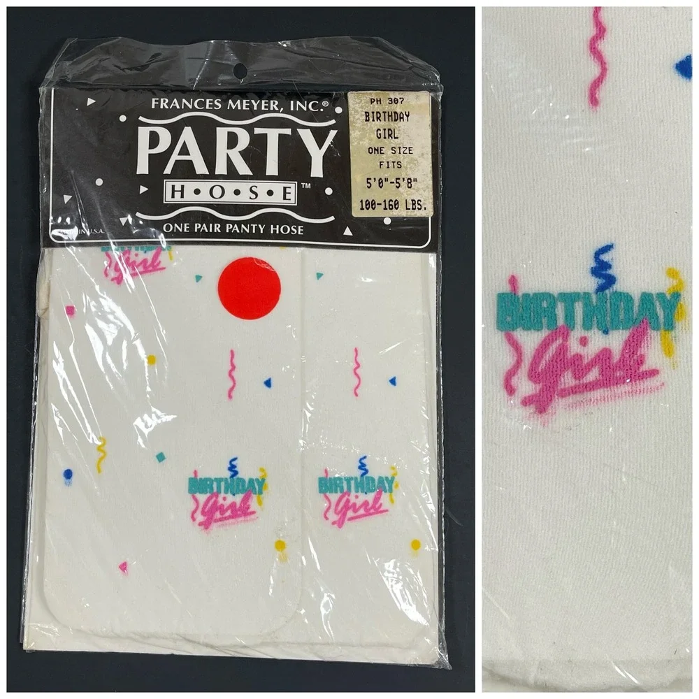 Frances Meyer Party Hose Birthday Girl Womens OS White Confetti Vintage Tights